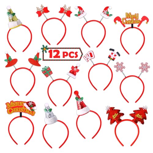 Leesgel Weihnachts Haarreifen, 12 Stück Weihnachten Stirnband Kinder Erwachsene Mädchen Weihnachtsschmuck für Weihnachtsdeko, Haarreif Weihnachten Deko Weihnachtsgeschenke Kinder Weihnachtskostüm von Leesgel