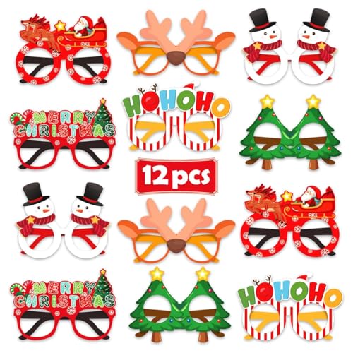 Leesgel Weihnachtsbrille Kinder, 12 Stück Lustig Weihnachten Brille Weihnachtsdeko für Kinder Erwachsene, Weihnachten Dekoration Weihnachtsparty Spiele Spielzeug Foto Requisiten Party Accessoires von Leesgel