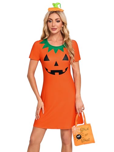 Leevuyu Kürbiskleid, Halloween-Kostüm, Damen, 2024, Kürbis-Kostüm, Damen, Erwachsene, Orange, Größe XL von Leevuyu