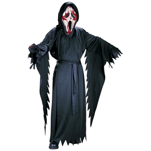 Leezeshaw Halloween-Kostüm für Erwachsene und Kinder, Kapuzenumhang mit Geistergesichtsmaske und Handschuhen, für Herren und Jungen, schreit gruselig, Halloween-Geister-Kostüm-Outfit von Leezeshaw