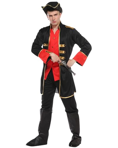 Leezeshaw Piratenkostüme für Erwachsene, Herren, Piratenkostüm, Freibeuter, Kapitän, Outfit, Anzüge, Halloween, Cosplay, Party, Bühnenverkleidungen von Leezeshaw