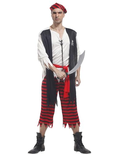 Leezeshaw Piratenkostüme für Erwachsene, Herren, Piratenkostüm, Freibeuter, Kapitän, Outfit, Anzüge, Halloween, Cosplay, Party, Bühnenverkleidungen von Leezeshaw