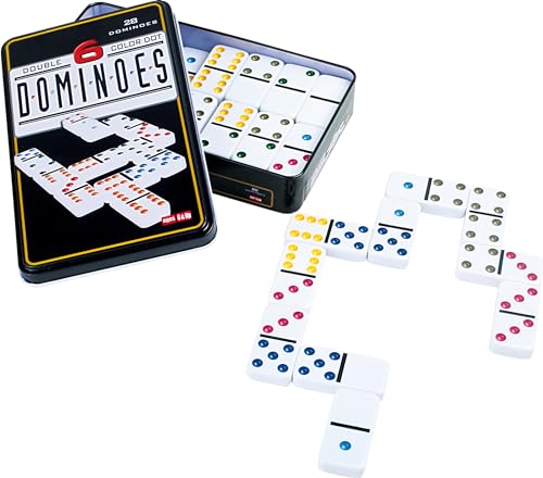 small foot Domino, Spieleklassiker in 6 Farben und mit robuster Metallschatulle, ab 3 Jahren, 3493 von Small Foot