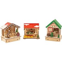 Small foot 11390 - Weihnachtsmarkt-Hütten mit Beleuchtung, 3-teilig, Deko, Holz von Legler