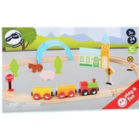 Small foot 11490 - Holzeisenbahn-Set Stadt und Land, play & fun, Spielset, Holz, 24-teilig, aufgebaut 45x59x9cm von Legler