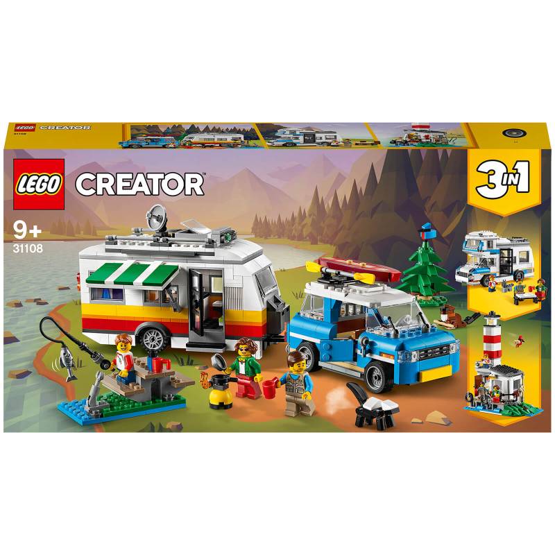 LEGO 31108 Creator 3-in-1 Campingurlaub Spielset mit Auto, Wohnmobil, Campingbus, Leuchtturm, Sommer-Bauspielzeug von Lego