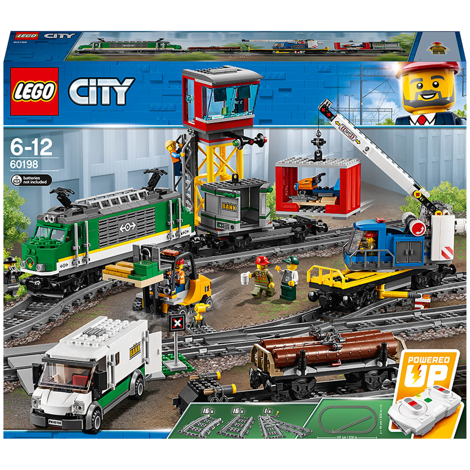 LEGO 60198 City Güterzug, Set mit batteriebetriebenem Motor, Bluetooth-Fernbedienung, 3 Wagen, Gleise und Zubehör von Lego