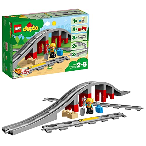 LEGO DUPLO Eisenbahnbrücke und Schienen-Set, Kinderspielzeug mit Signalstein, Spielzeugeisenbahn für Mädchen und Jungen ab 2 Jahren 10872 von LEGO