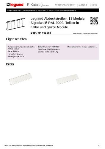 Legrand 001662 Abdeckstreifen Kunststoff Weiß 10St. von LEGRAND