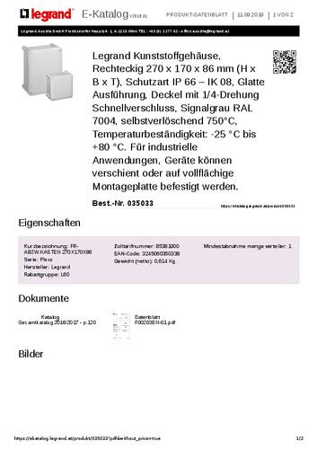 Legrand 035033 Abzweigkasten (B x H x T) 270 x 170 x 86mm 1St. von LEGRAND