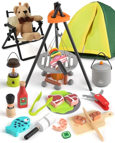 Lehoo Castle Spielküche Zubehör Holz, Outdoor Spielzeug ab 3+ Jahre, Camping Spielset Kinder, Kinderküche Zubehör, Holzspielzeug, Jungen und Mädchen Geschenke 3 Jahre von Lehoo Castle