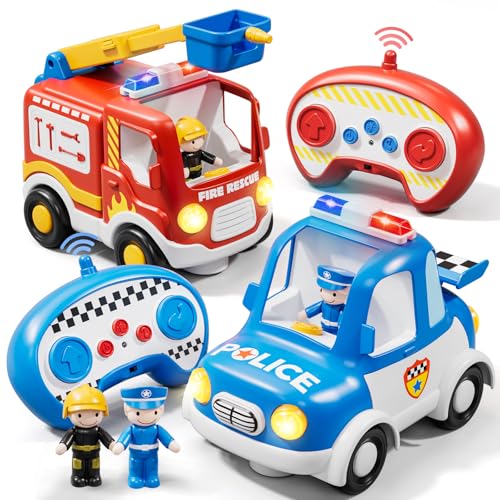 Lehoo Castle Ferngesteuertes Auto ab 3 Jahre, Polizeiauto & Feuerwehrauto mit Fernbedienung, Lichtern und Musik, Spielzeug für Kinder ab 3 Jahren von Lehoo Castle