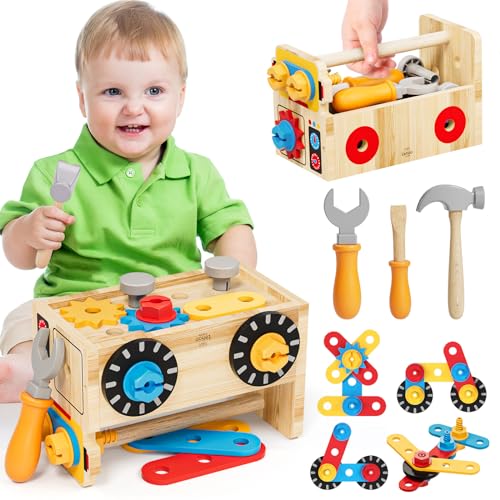 Lehoo Castle Holz Werkzeugkoffer Kinder Werkbank, Montessori Lernspielzeug für 2-4 Jahre von Lehoo Castle