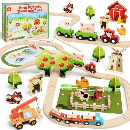 Lehoo Castle Holzeisenbahn, Eisenbahn Kinder, Holz Bauernhof Spielzeug ab 3 Jahre, Zug Spielzeug für Kinder ab 3 4 5 Lehoo Castle Holzeisenbahn, Eisenbahn Kinder, Holz Bauernhof Spielzeug ab 3 Jahre, Zug Spielzeug für Kinder ab 3 4 5 von Lehoo Castle