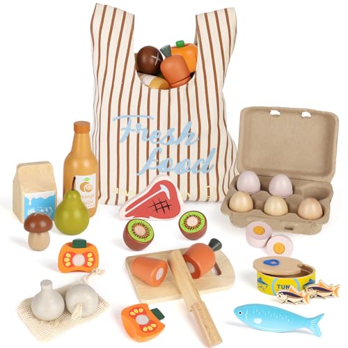 Lehoo Castle Kinderküche Zubehör Holz, Spielküche Zubehör, Kinderküche Zubehör mit Klett-Verbindung, Spielzeug Lebensmittel für 3+ Jungen und Mädchen, Küchenzubehör Kinder Rollenspiele Geschenk von Lehoo Castle