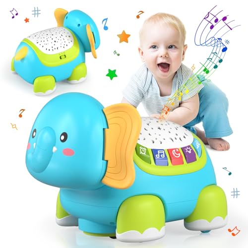 Lehoo Castle Baby Krabbel Spielzeug ab 3 6 9 Monate, Elefanten Baby Spielzeug mit Musik und Projektor, Frühkindliches Lernspielzeug Pädagogisches fur 1 Jahr, Neugeborenes Spielzeug Geschenk von Lehoo Castle