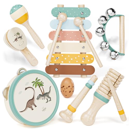 Lehoo Castle Musikinstrumente für Kinder, Montessori Holzspielzeug ab 2 3 Jahre, Instrumente Set mit Xylophone Trommel für Kindergarten, Musik Lernspielzeug Geschenk für Baby Mädchen Junge von Lehoo Castle