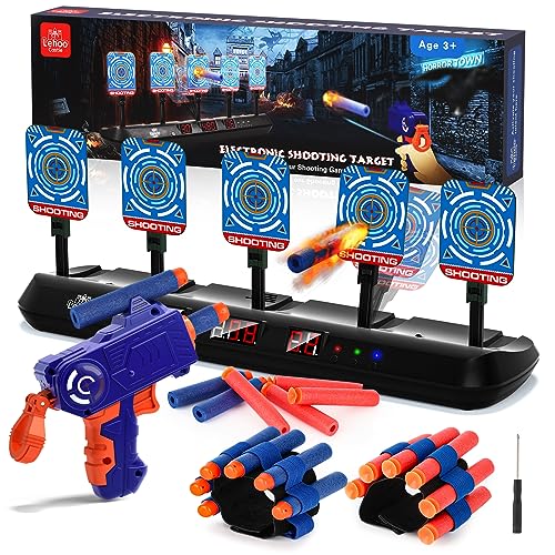 Lehoo Castle Nerf Zielscheibe, 5 Ziele Zielscheibe Elektrisch mit Spielzeugpistole, Auto-Reset Elektro-Schießscheiben mit Foam Darts Pfeile, Licht und Sounds, Geschenk für Jungen von Lehoo Castle