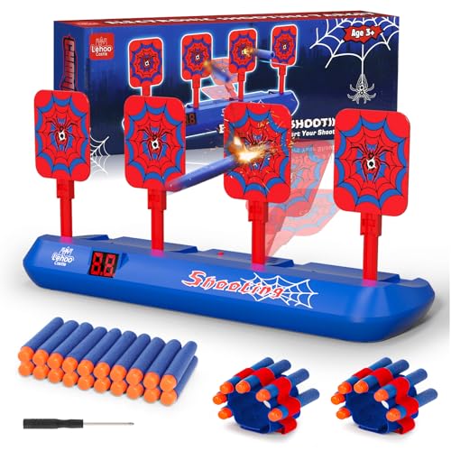 Lehoo Castle Nerf Zielscheibe, Nerf Zielscheibe Elektrisch mit Foam Darts Pfeile, 4 Ziele Auto-Reset Zielscheibe für Nerf mit Licht, Sounds, Geschenk für Jungen von Lehoo Castle