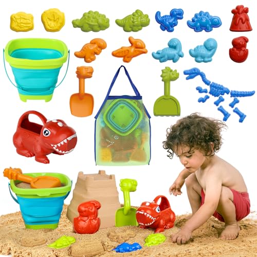 Lehoo Castle Sandspielzeug, Dino Sandkasten Spielzeug mit Strandspielzeug Kinder Tasche, Sand Förmchen, Gießkanne, Eimer, Schaufel Werkzeugsätze, Spielzeug für Den Strand für Jungen Mädchen von Lehoo Castle