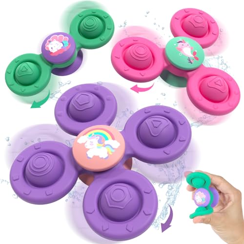 Lehoo Castle Saugnapf Spielzeug Baby, Silikon Badewannenspielzeug, 3 Stück Baby Spielzeug, Fidget Spinner Sensorik Spielzeug für Baby (rot-violett) von Lehoo Castle