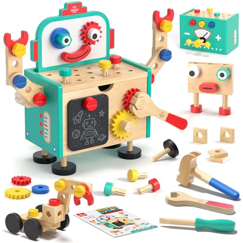 Lehoo Castle Werkzeugkoffer Kinder Werkbank Montessori Kinderspielzeug ab 3 Jahre, Roboter Kinderwerkzeug Holzspielzeug, Geschenk Junge Mädchen Werkzeug Motorik Lernspiele 2 3 4 Jahre Lehoo Castle Werkzeugkoffer Kinder Werkbank Montessori Kinderspielzeug ab 3 Jahre, Roboter Kinderwerkzeug Holzspielzeug, Geschenk Junge Mädchen Werkzeug Motorik Lernspiele 2 3 4 Jahre von Lehoo Castle