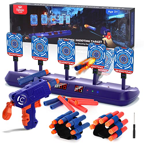 Lehoo Castle Nerf Zielscheibe, 5 Ziele Zielscheibe Elektrisch mit Spielzeugpistole, Auto-Reset Elektro-Schießscheiben mit Foam Darts Pfeile, Licht und Sounds, Geschenk für Jungen von Lehoo Castle