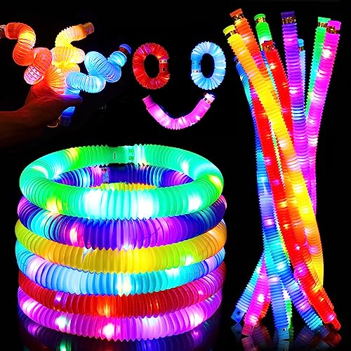 12 Stück Fidget Toys: Leuchtendes Pop Röhren, Pop Tubes Leuchtstäbe Sensorisches Spielzeug für Kinder LED Stretchrohr Partyzubehör im Dunkeln Röhrchen, Geburtstagsparty Dekoration Set von Leikurvo