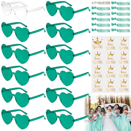 Leikurvo 36 Stück JGA Brille Team Braut Armbänder, Herzbrillen Transparente Candy Color Herz Sonnenbrille, Bride Tattoo Aufkleber Team Bride Armbänder, Deko Frauen, Partybrille für Foto Accessoires von Leikurvo