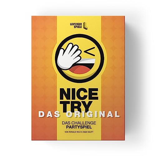 Nice Try – Das Challenge Party Spiel, Witziges Kartenspiel für 4-8 Spieler. Partyspaß auch für große Runden. von Leipziger Spiele