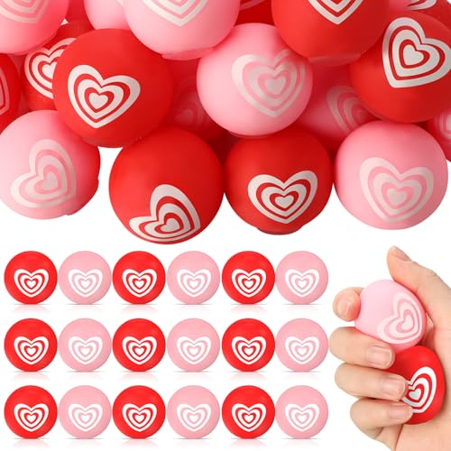 Leitee 30 Stück Valentinstag Herz Stressbälle Bulk Foam Stressabbau Bälle Mini Runde Quetschbälle für Valentinstag Party Geschenke Gastgeschenke Spielzeug Klassenzimmer Preis Geschenk Füllstoffe (Rot, von Leitee