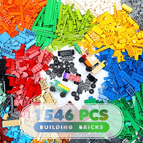 Lekebaby 1546Pcs Classic Bausteine - Classic Building Block Bricks Set mit Räder Zubehör - Creative Steine Kompatibel mit Allen Meisten Marken, Geschenke für Jungen und Mädchen ab 6 Jahren von Lekebaby