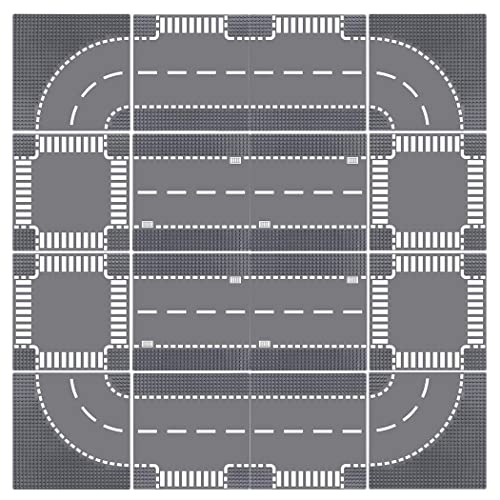 Lekebaby 16 Platten Set Stadt Grundplatte, Straßenplatten 100% Kompatibel mit Meisten Marken, 4 Kurve/ 4 T-Kreuzung/ 4 Gerade/4 Kreuzung von Lekebaby