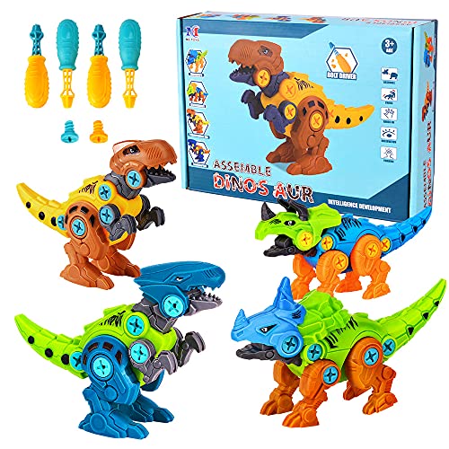 Lekebaby Take Apart Dinosaurier, 4er-Pack, DIY-Dinosaurier-Spielzeug mit Bohrern, Dinosaurier-Geschenke für Jungen und Mädchen ab 3 4 5 Jahren von Lekebaby