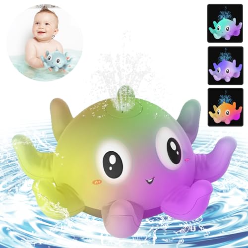 Lekwaiin Badewannenspielzeug Baby Badespielzeug, LED Oktopus Wasserspielzeug Induction Automatischer Wasserstrahl Spielzeug Geschenk für Baby Kinder ab 1 2 3 Jahre von Lekwaiin