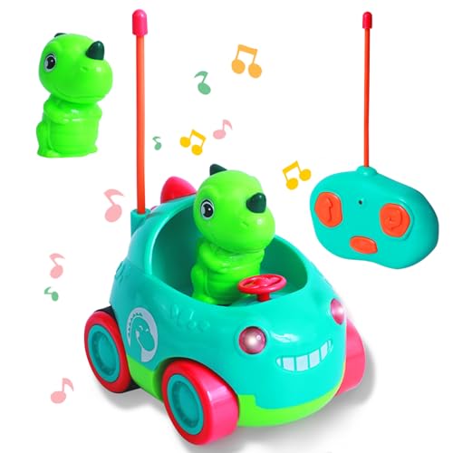 Lekwaiin Ferngesteuertes Auto ab 2 3 4 Jahre, 2.4 GHz Dinosaurier Spielzeug Auto mit LED und Musik Spielzeug Geschenke für 2-6 Jungen Mädchen von Lekwaiin