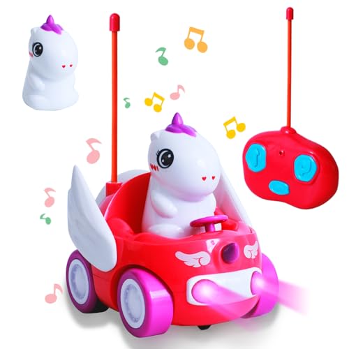 Lekwaiin Ferngesteuertes Auto ab 2 3 4 Jahre, 2.4 GHz Einhorn Spielzeug Auto mit LED und Musik Spielzeug Geschenke für 2-6 Jungen Mädchen von Lekwaiin