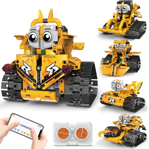 Kinder Programmier roboter 5-in-1 Austauschbare Fernbedienung / APP Steuerung Technic Bausteine Roboter Spielzeug STEAM Bildung Bau Roboter Set 6 bis 13 Jahre alt Junge Geburtstag Urlaub Spielzeug Ges von Leleopodo