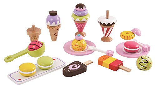 Lelin Eiscreme-Spielset aus Holz für Kinder - 25-teiliges Pretend Play Dessert Spielzeug mit Lutschern, Macarons & Zubehör - Bunte Pädagogische Küche Rollenspiel für Jungen Mädchen Alter 3+ von Lelin Toys