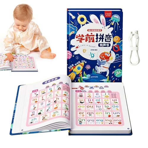 Lembeauty Chinesische Hörbücher für Kinder, Hörbuch für Kinder,Chinesische Schriftzeichen-Lernbücher für Kinder | Interaktives Englisch sprechendes elektronisches Spielzeug, Mathematik-Früherziehung von Lembeauty