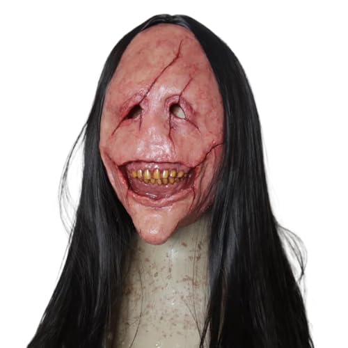 Lembeauty Halloween Cosplay Gesichtsbedeckung,Halloween Teufel Gesichtsschutz | Horror Teufel Gesichtsschild,Realistisches, atmungsaktives Kostüm, Gesichtsbedeckung mit langen Haaren für, von Lembeauty