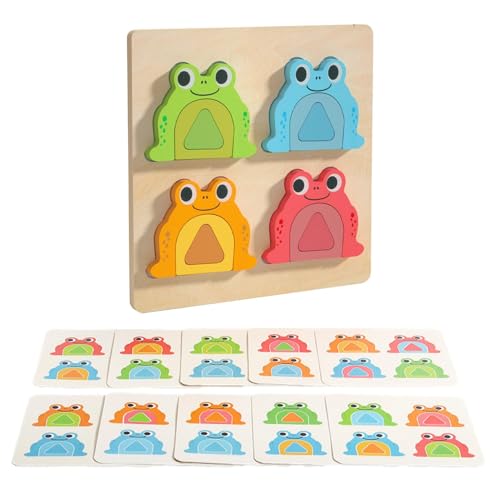 Lembeauty Holz-Frosch-Puzzle,Frosch-Puzzles - Puzzlespielzeug mit 20 doppelseitigen Karten - Frosch-Puzzles, Farberkennungs-Form-passendes Spielzeug für Kinder von Lembeauty