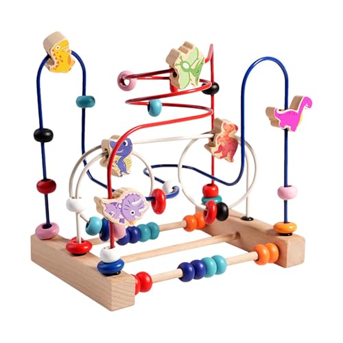 Lembeauty Holzperlenlabyrinth-Achterbahn, Perlenlabyrinth-Spiel - Bunte Abacus-Achterbahn mit Dinosaurier-Grafiken - Abacus Beads Toys, Feinmotorikspiel für Kinder von Lembeauty