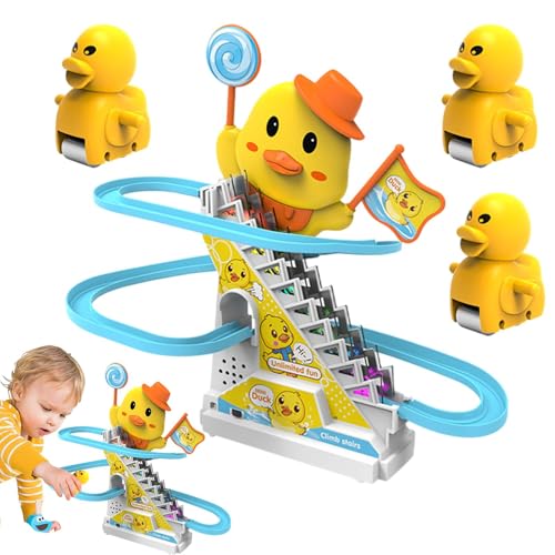 Lembeauty Kleine Enten-Kletterspielzeuge, Enten-Spielzeug zum Treppensteigen,Automatisches Treppensteiger-Enten-Cartoon-Rennstrecken-Set - Rolltreppenspielzeug für Kinder ab 3 Jahren, von Lembeauty