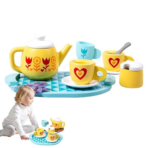 Lembeauty Spielzeug-Teeservice,Kinder-Teeservice - Fake Play Food Tea Time Spielzeug | Spieltee-Set, Lernspielzeug, Vorschul-Lernspielzeug für die Küche aus Holz, Rollenspiele mit Tassen und Löffeln von Lembeauty