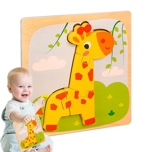 Lembeauty Tierpuzzle Holz,Tierpuzzle für Kinder - STEM-Puzzlespielzeug - Puzzles für Kleinkinder, Spielzeug für und Mädchen, Hirsch, Ente, Frosch, AFFE, Fisch, Löwe, Tierpuzzles, Spielzeug von Lembeauty