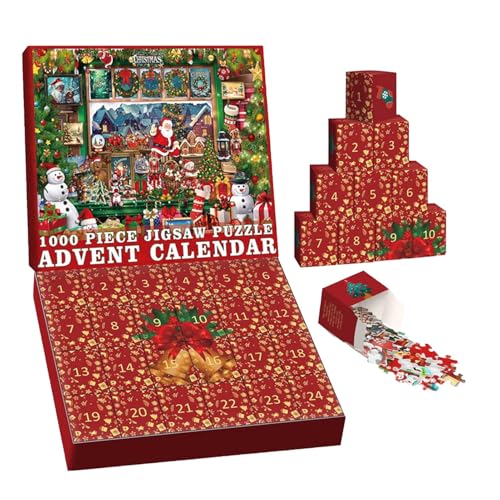 Puzzles Für Erwachsene 1000 Teile Adventskalender | Puzzle Weihnachts Countdown Kalender | Weihnachtsszene Thematische Weihnachtsmann Puzzle Für Freunde Familie Versammlung von Lembeauty