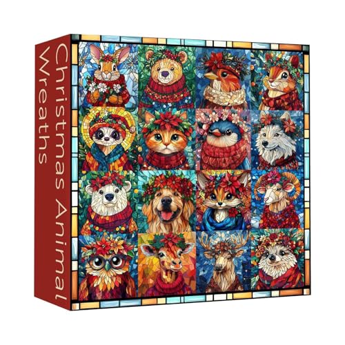 Weihnachtspuzzle Tiere, Weihnachtstiere Puzzle 1000 Teile, Weihnachtsfeiertags-Countdown-Kalender Haustiere mit Girlandenmuster für Weihnachtsstrumpffüller Heimdekoration von Lembeauty