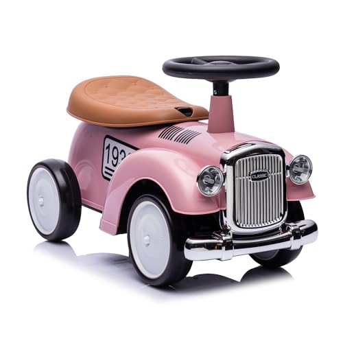 LEMODO Rutschauto ab 1 Jahr, Kinderauto im Retrodesign, Rutscherfahrzeug mit Hupe und Stauraum, Kinderfahrzeug mit Flüsterreifen, Rutschfahrzeug in pink von Lemodo