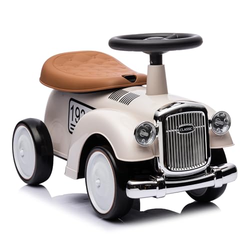 LEMODO Rutschauto ab 1 Jahr, Kinderauto im Retrodesign, Rutscherfahrzeug mit Hupe und Stauraum, Kinderfahrzeug mit Flüsterreifen, Rutschfahrzeug in weiß von Lemodo